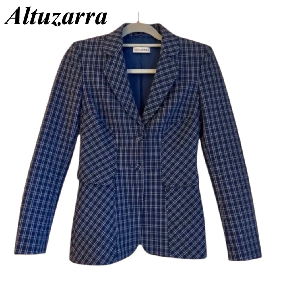 AUTHENTIC FLAWLESS Altuzarra Fenice blue gingham Seersucker Blazer Size 34